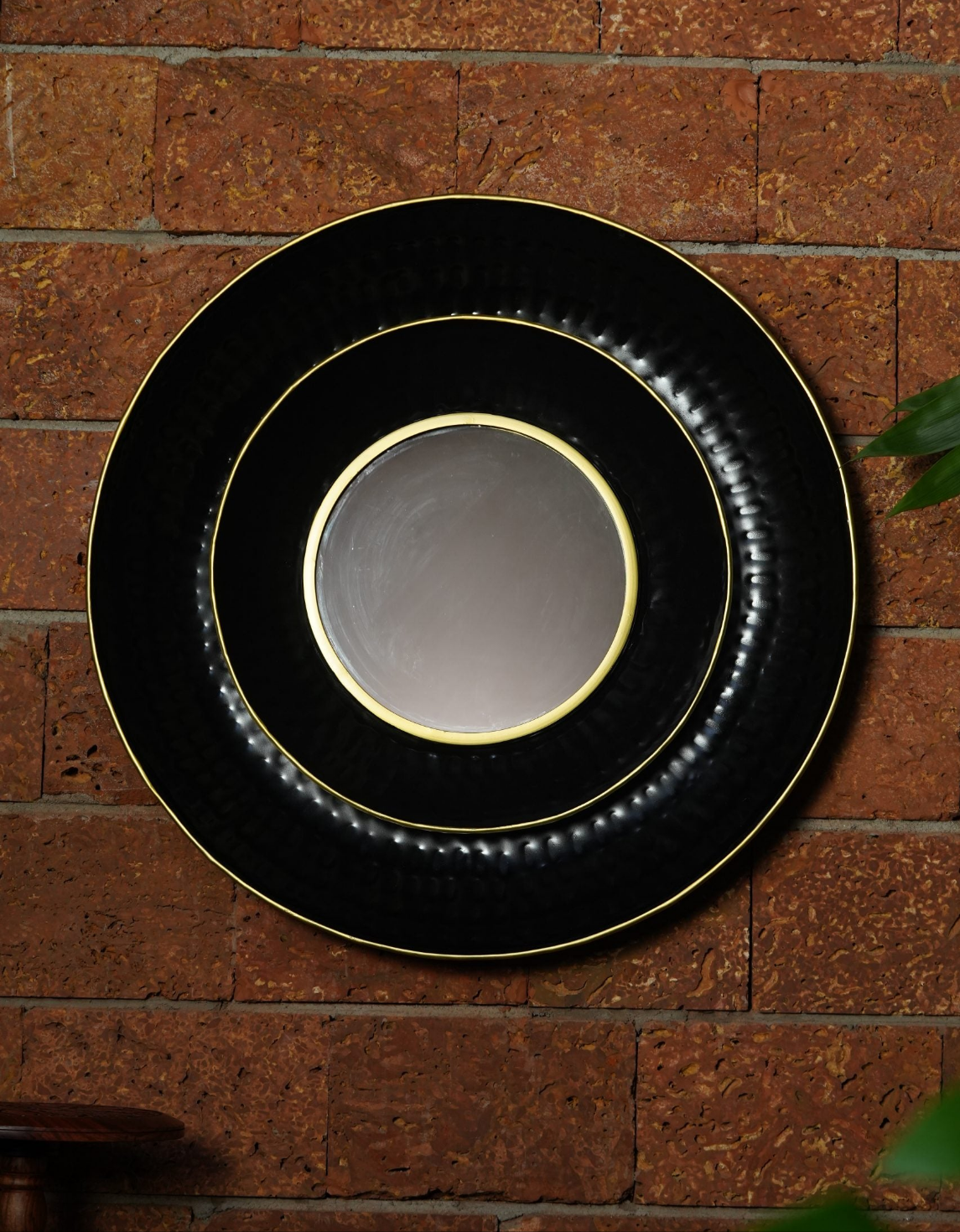 MIRAL INDIA Hammered Black Double Thava Wall Mirror