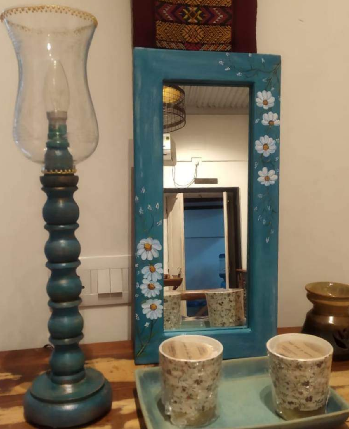 MIRAL INDIA Blue bloom turqoise cheval mirror