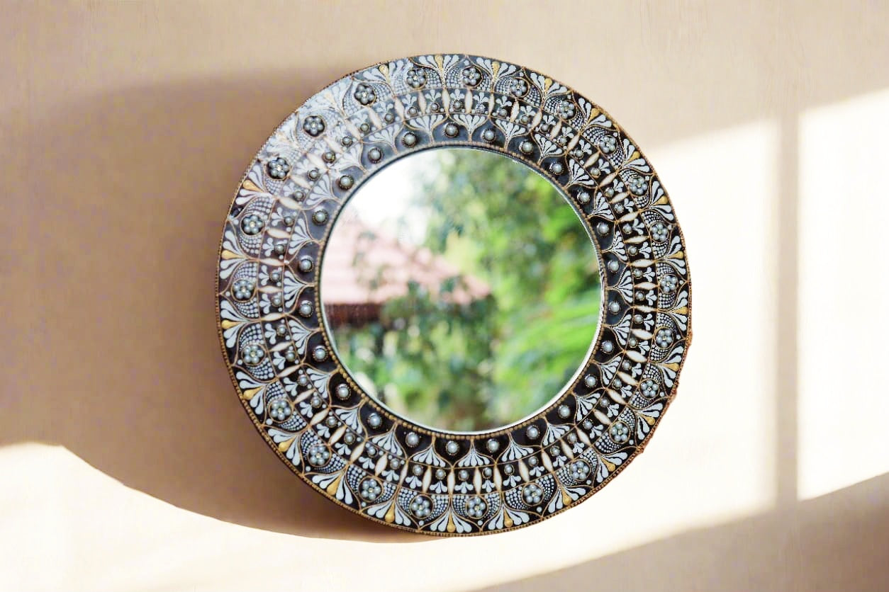 MIRAL INDIA Mandharam Floral Dot Mandala Mirrors (Set of 3)