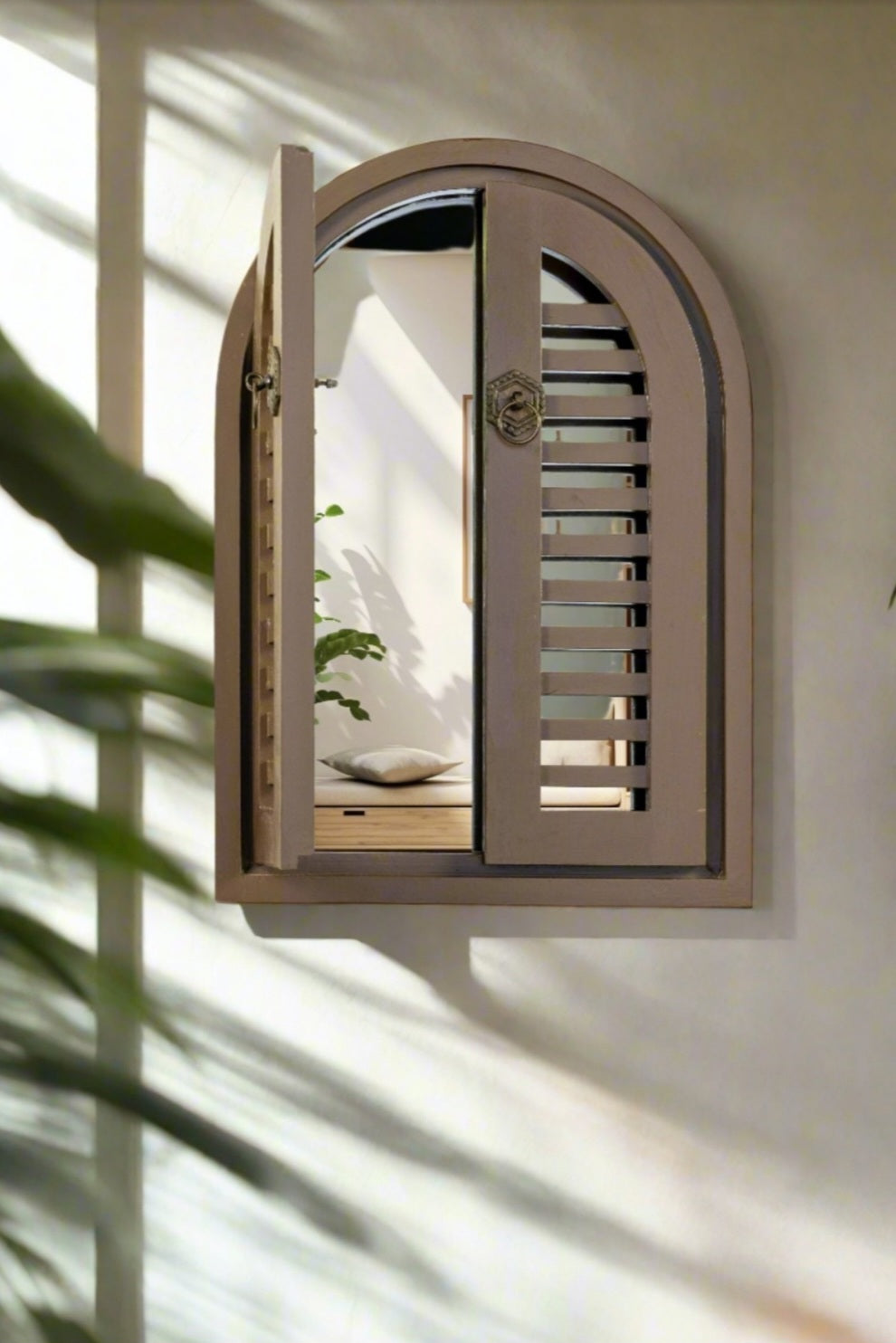 MIRAL INDIA The Shuttered Windows Teak Wood Mirror