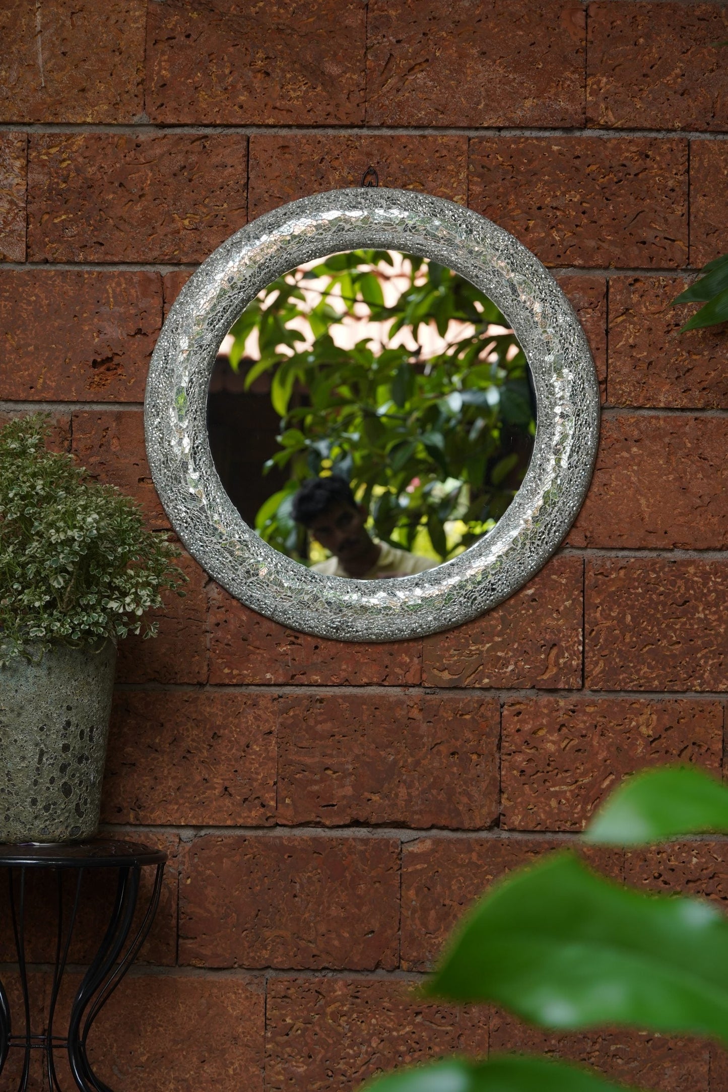 MIRAL INDIA The 2D Silvery Ivy Tile Mosaic Wall Mirror