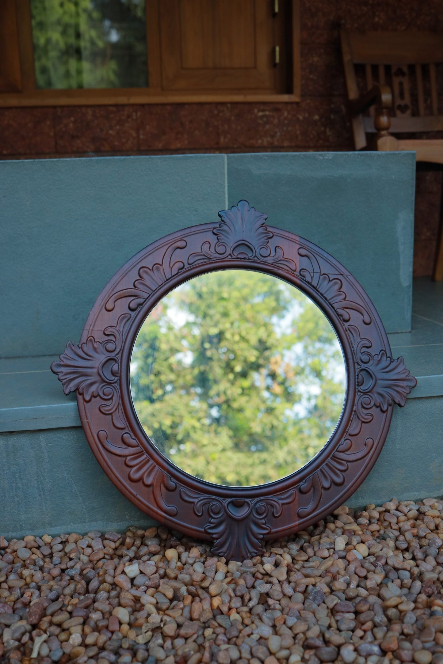 MIRAL INDIA The Clover Leaf Teak Wood Mirror