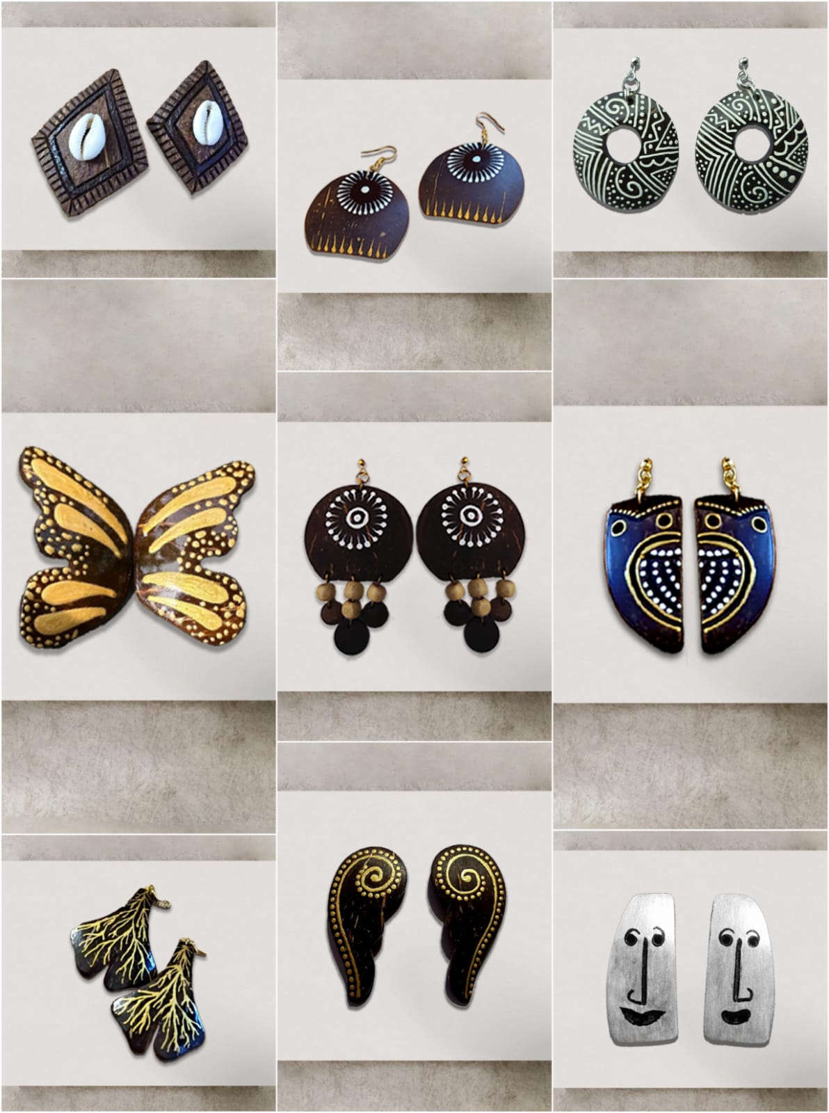 Bundle of 9 – Handcrafted Coconut Shell Earrings