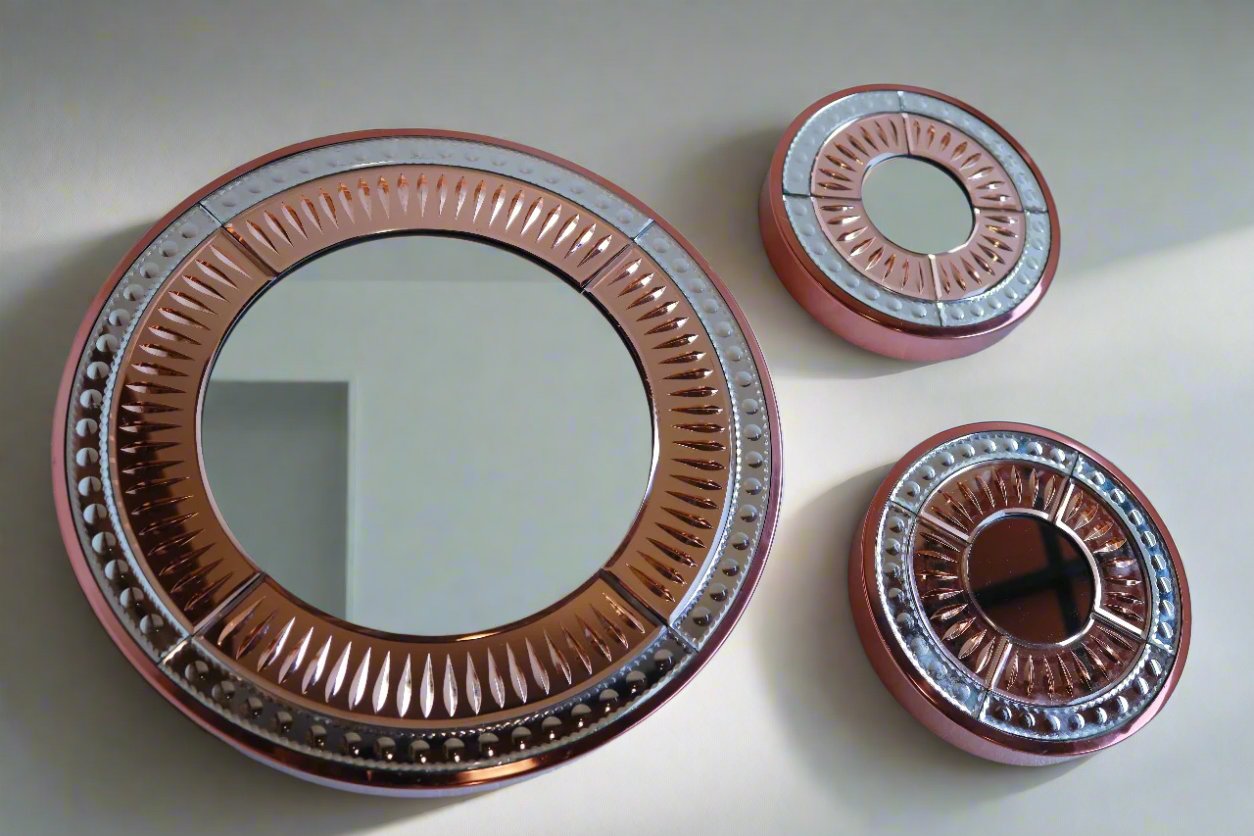 The Rosa Terzetto 2D Venetian Rose Gold Mirrors-Set of 3