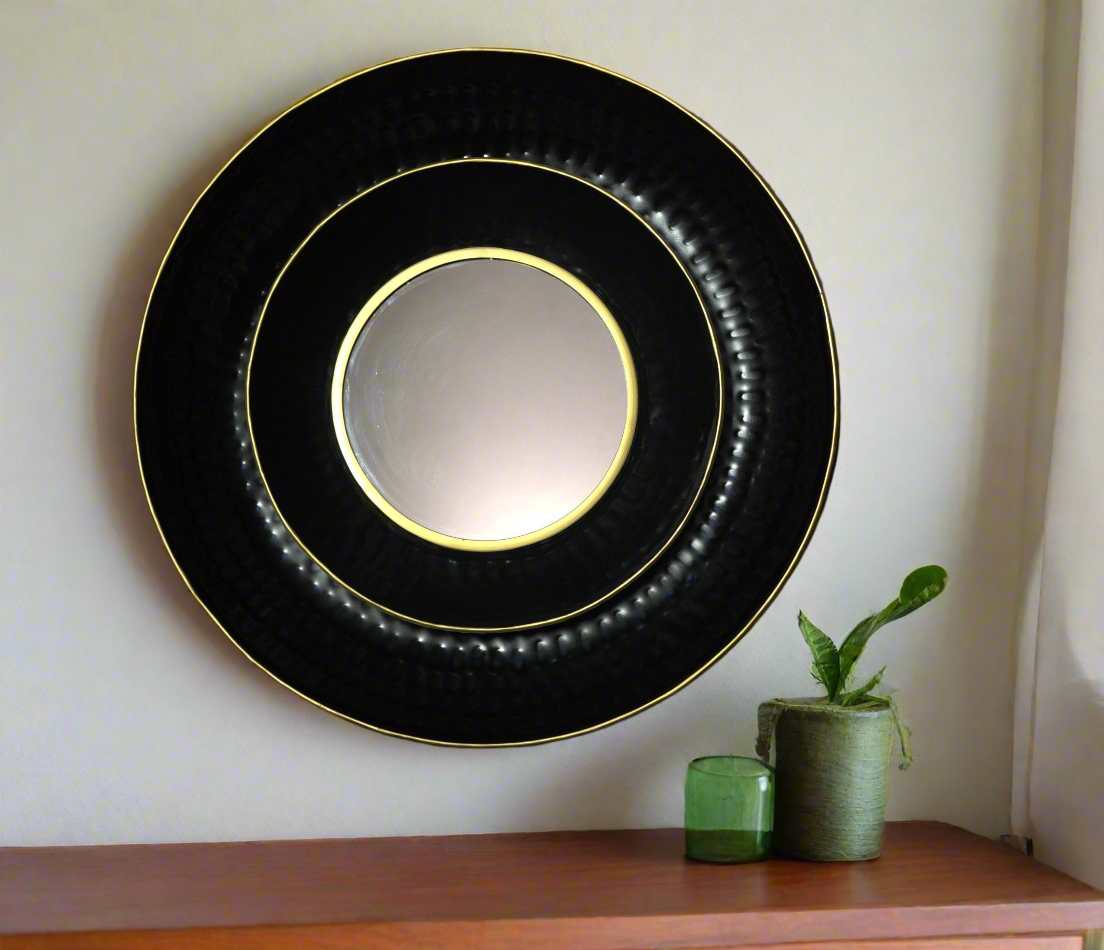 MIRAL INDIA Hammered Black Double Thava Wall Mirror