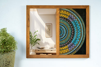 Teak Semi Lunar Mandala Panel Mirror