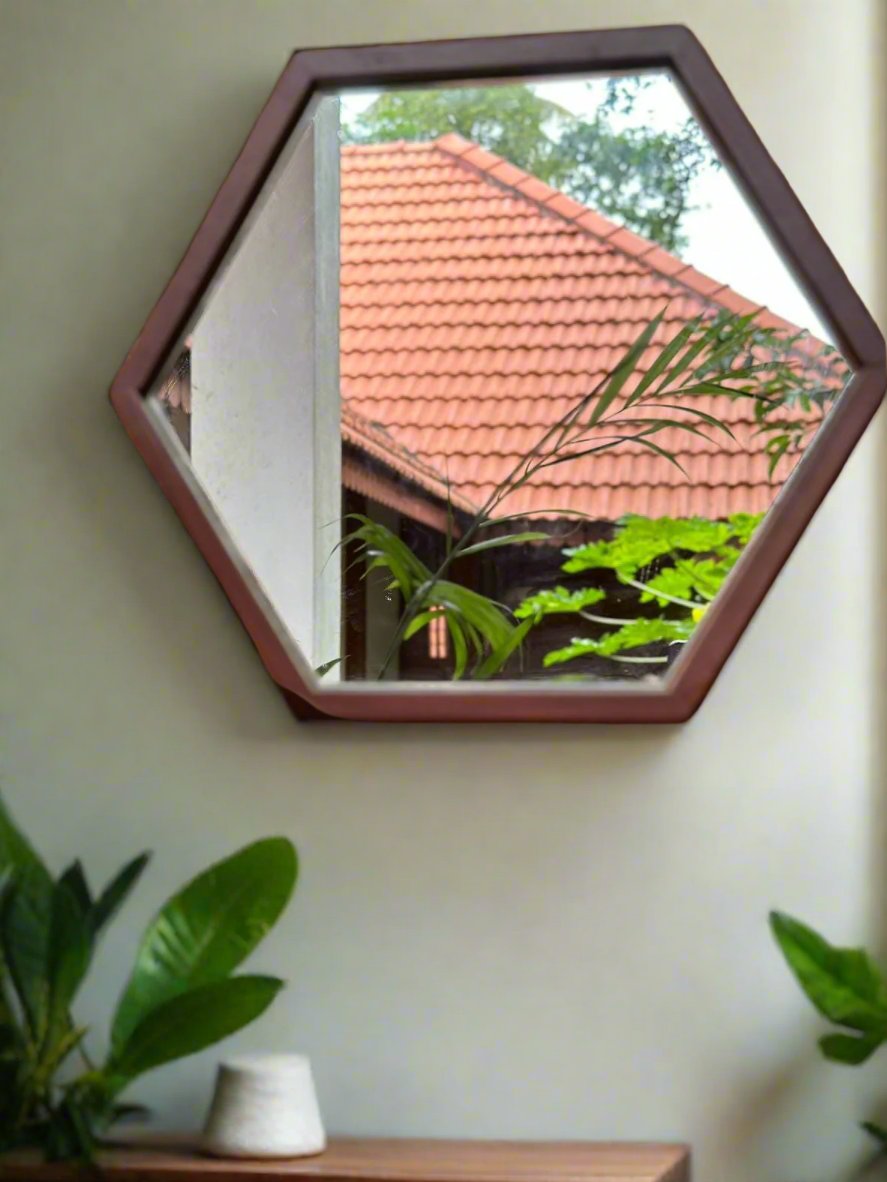 Geometra Honeycomb 3D Collage Teak Mirror (Set Of 3)