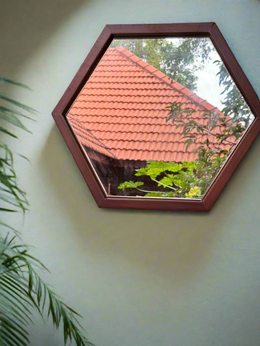 Geometra Honeycomb 3D Collage Teak Mirror (Set Of 3)