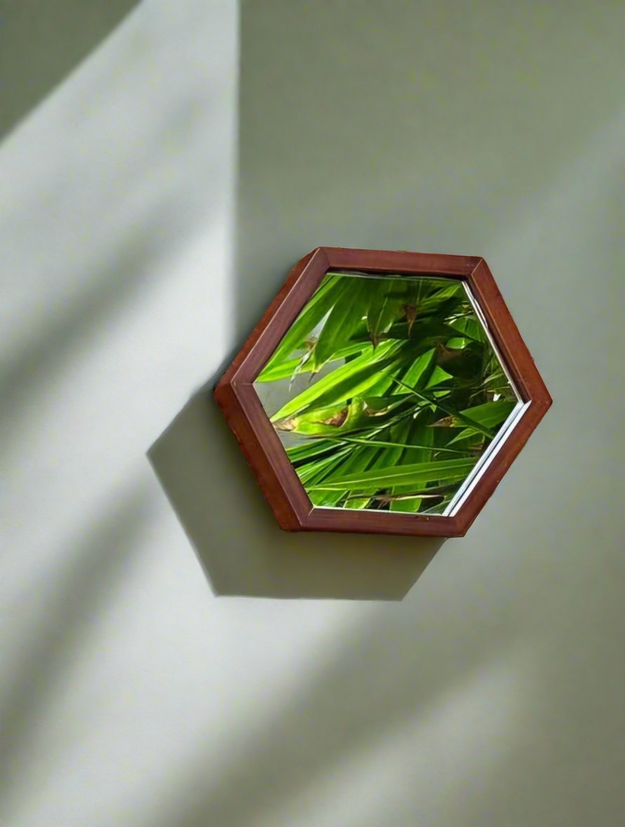 Geometra Honeycomb 3D Collage Teak Mirror (Set Of 3)