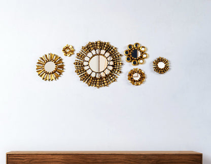MIRAL INDIA Thara pure Gold leaf  Spike Mirror Series (Set Of 6)