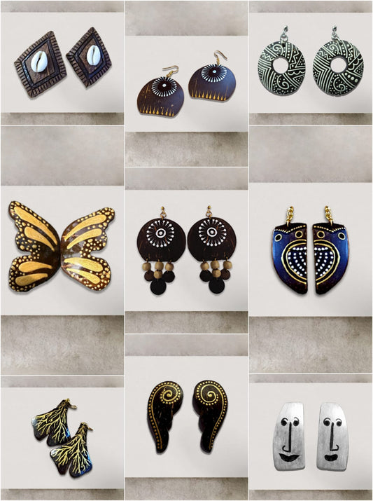Bundle of 9 – Handcrafted Coconut Shell Earrings