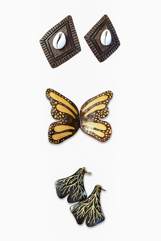 Bundle of 3 – Handcrafted Coconut Shell Earrings