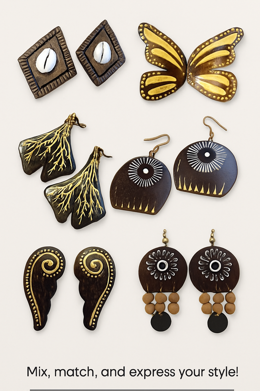 Bundle of 6 – Handcrafted Coconut Shell Earrings
