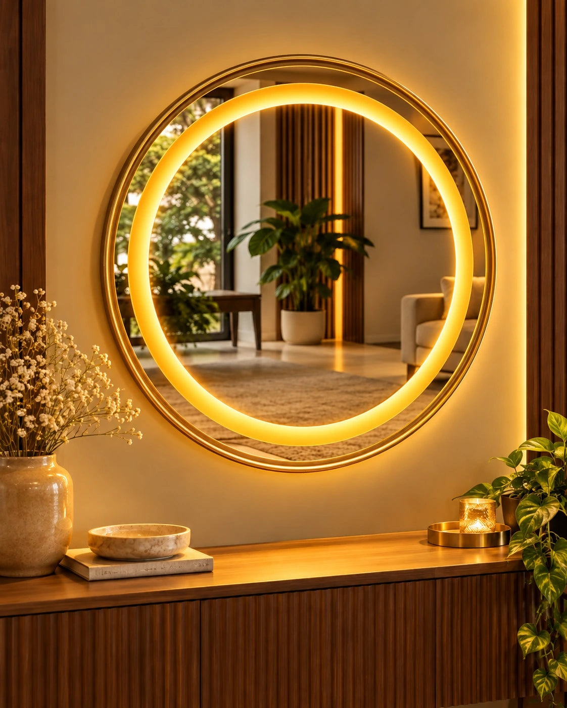 MIRAL INDIA GOLDEN ROUND LED MIRROR