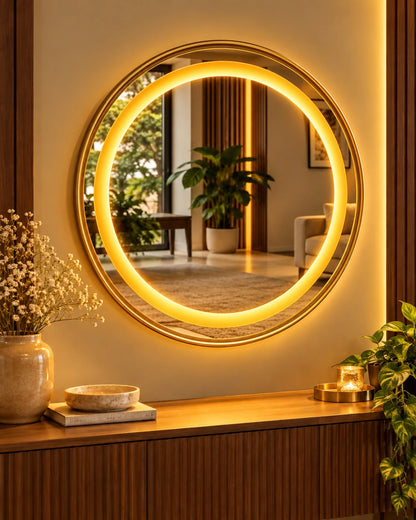 MIRAL INDIA GOLDEN ROUND LED MIRROR